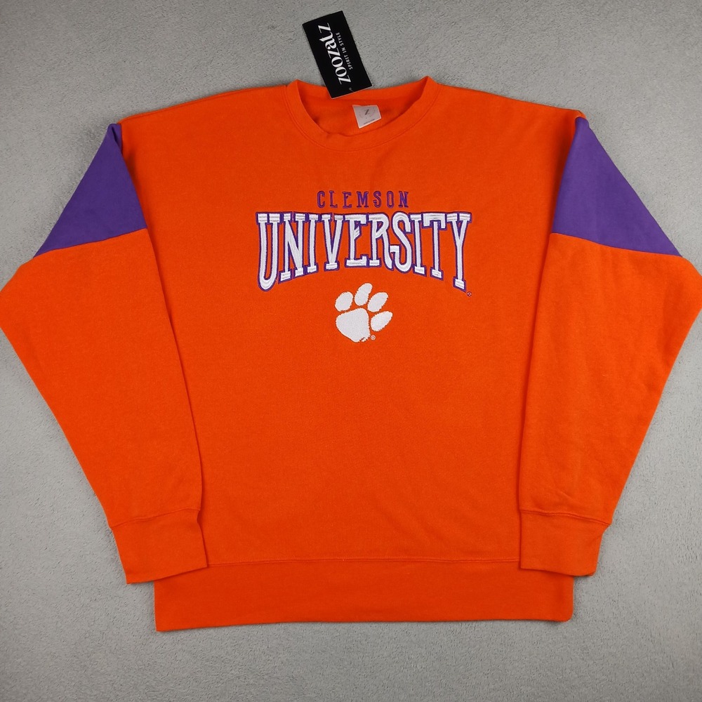 Clemson University Sweatshirt Mens Medium Orange Purple Paw Logo Spellout NWT